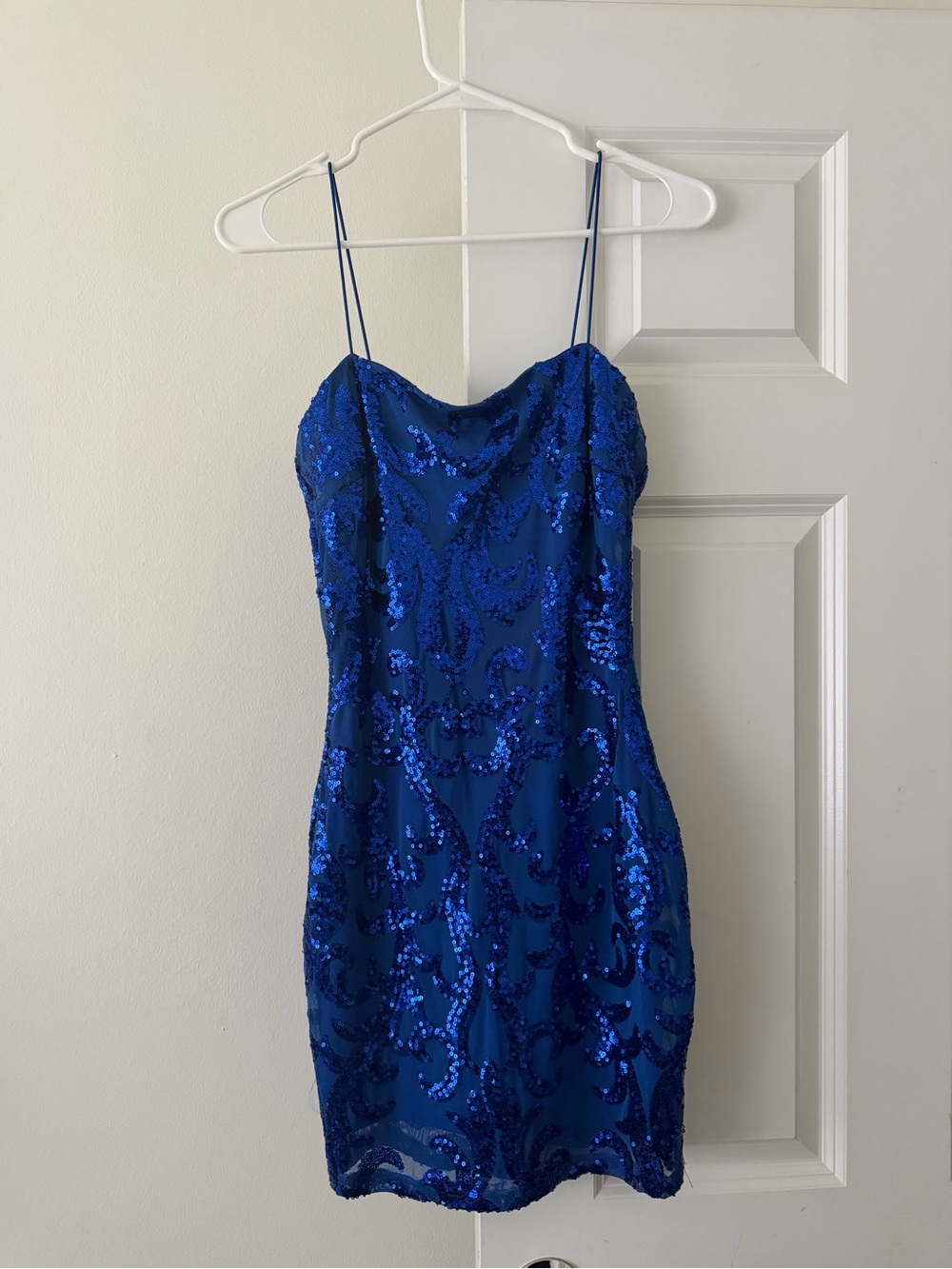 Windsor Royal Blue Sequin Spaghetti-Strap Mini Dress